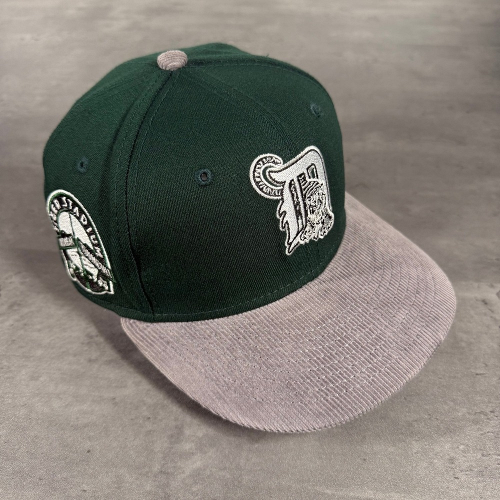 Hat Club Detroit Tigers New Era Cap 7‎ 1/8 Green Gray Corduroy Michigan Spartans